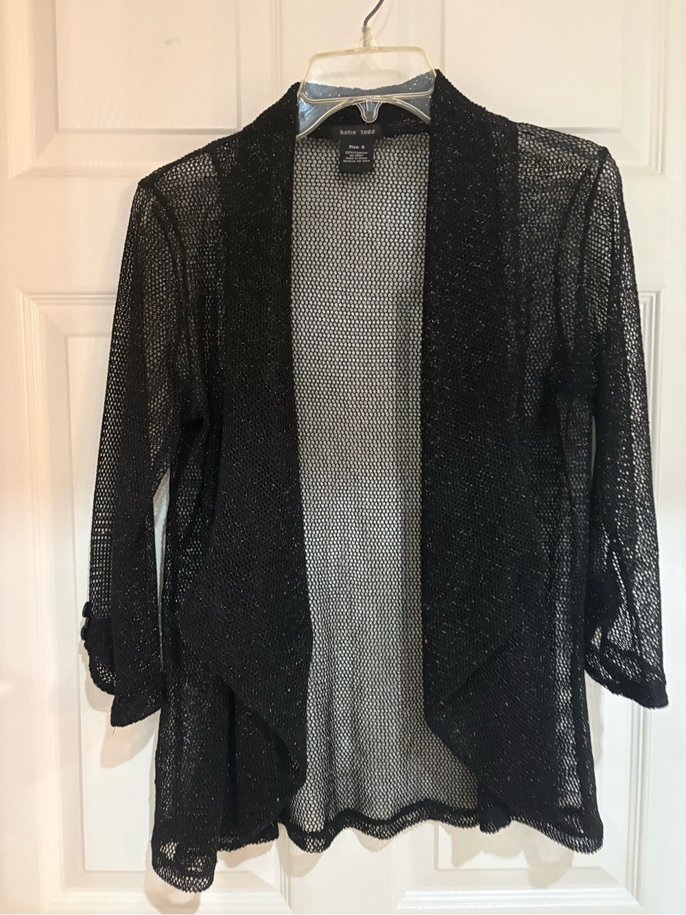 Katie Todd Black Sheer Mesh Open Front Cardigan Size S